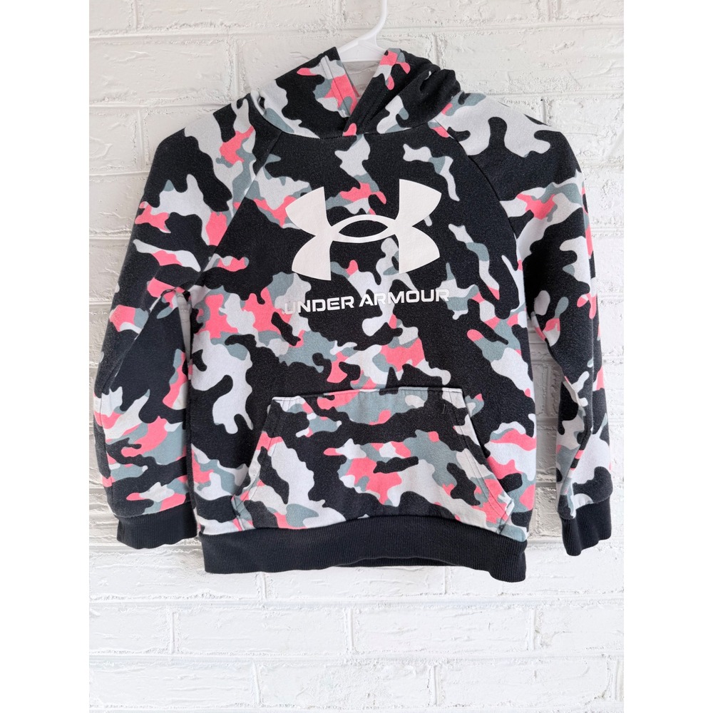 Under Armour Kids Camo Hoodie Coldgear Youth Small YSM Black Pink Gray‎